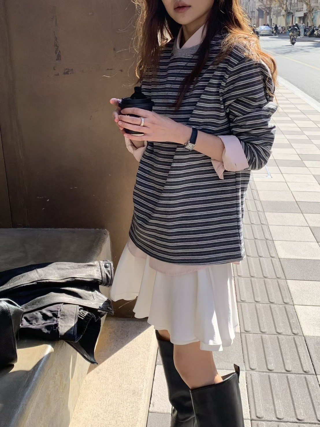 A07.大V家條紋薄長袖上衣
