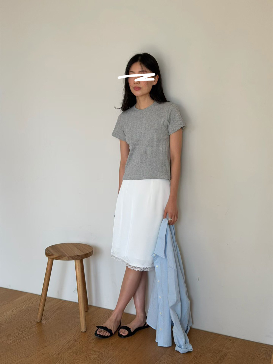 A34.瘦瘦歐膩直坑條彈性短袖TEE