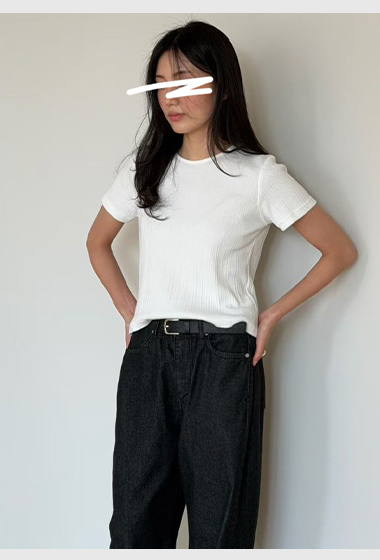 A34.瘦瘦歐膩直坑條彈性短袖TEE