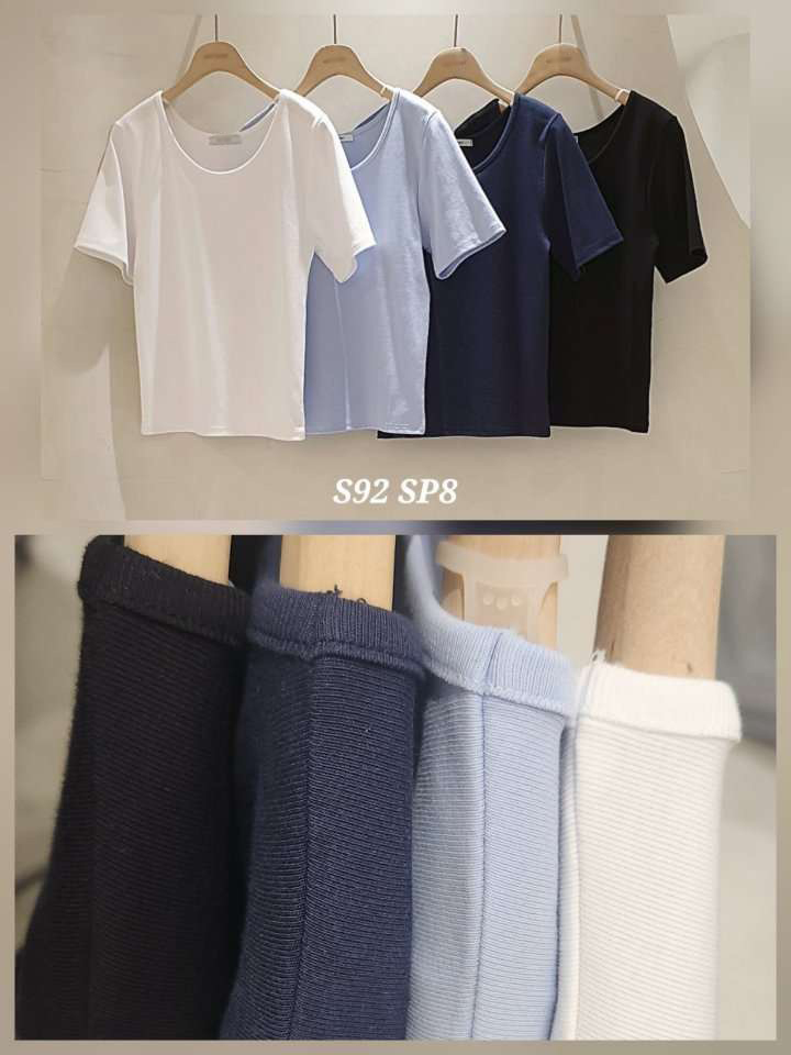 B64.小臉歐膩清爽素色彈性TEE