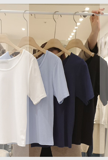 B64.小臉歐膩清爽素色彈性TEE