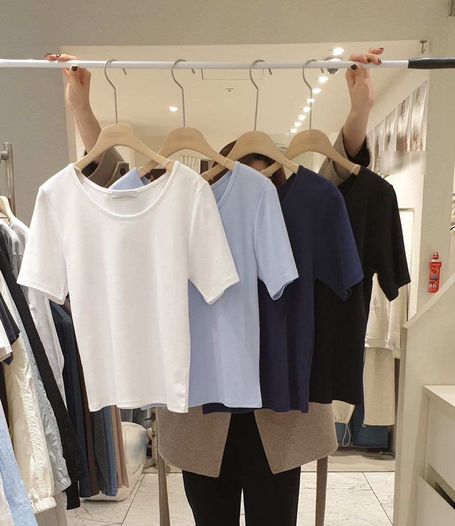 B64.小臉歐膩清爽素色彈性TEE