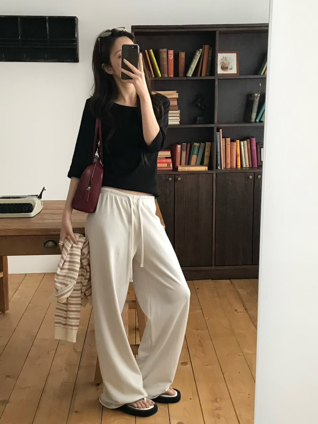 B57.小V家彈性五分袖上衣