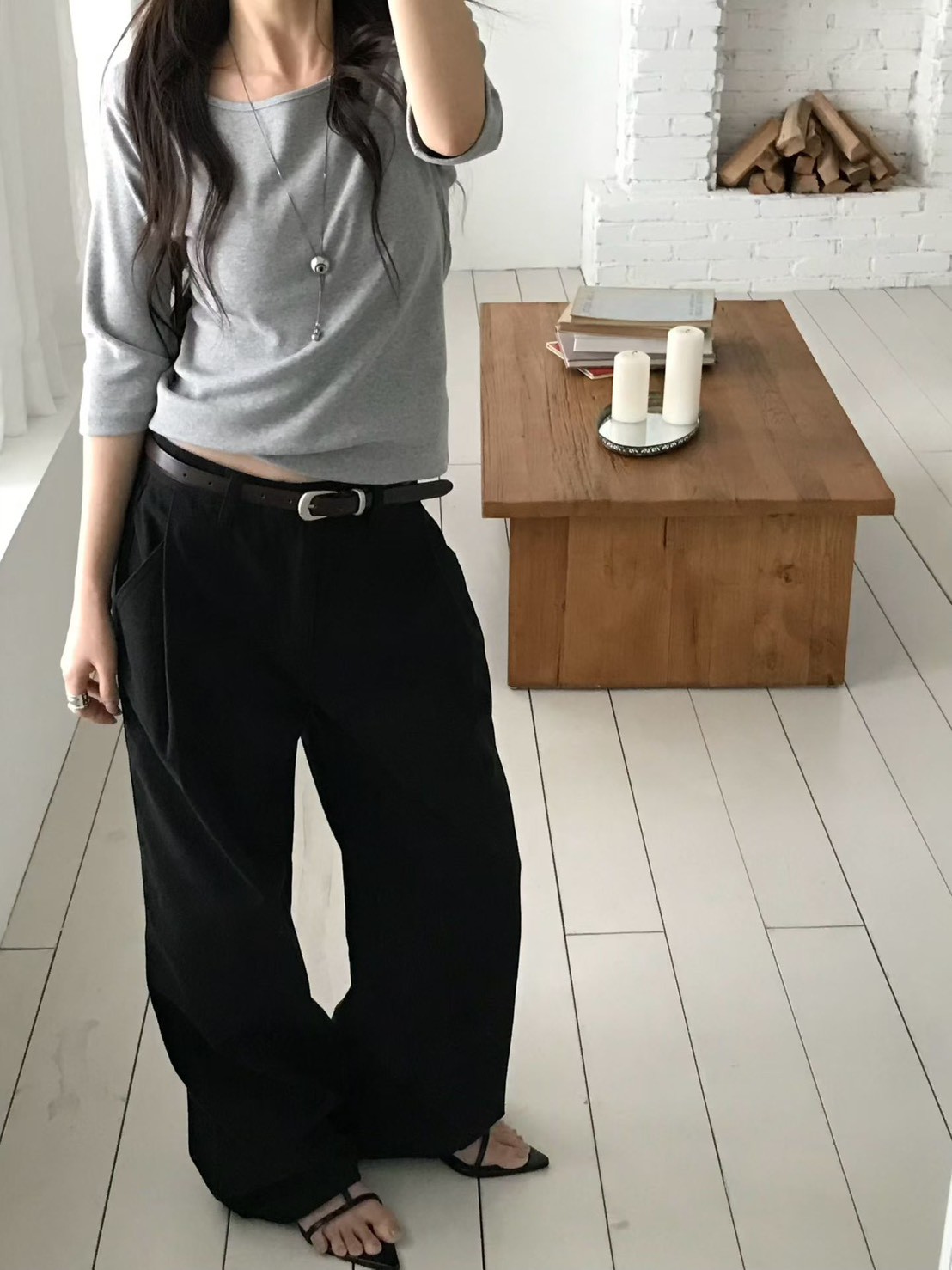 B57.小V家彈性五分袖上衣