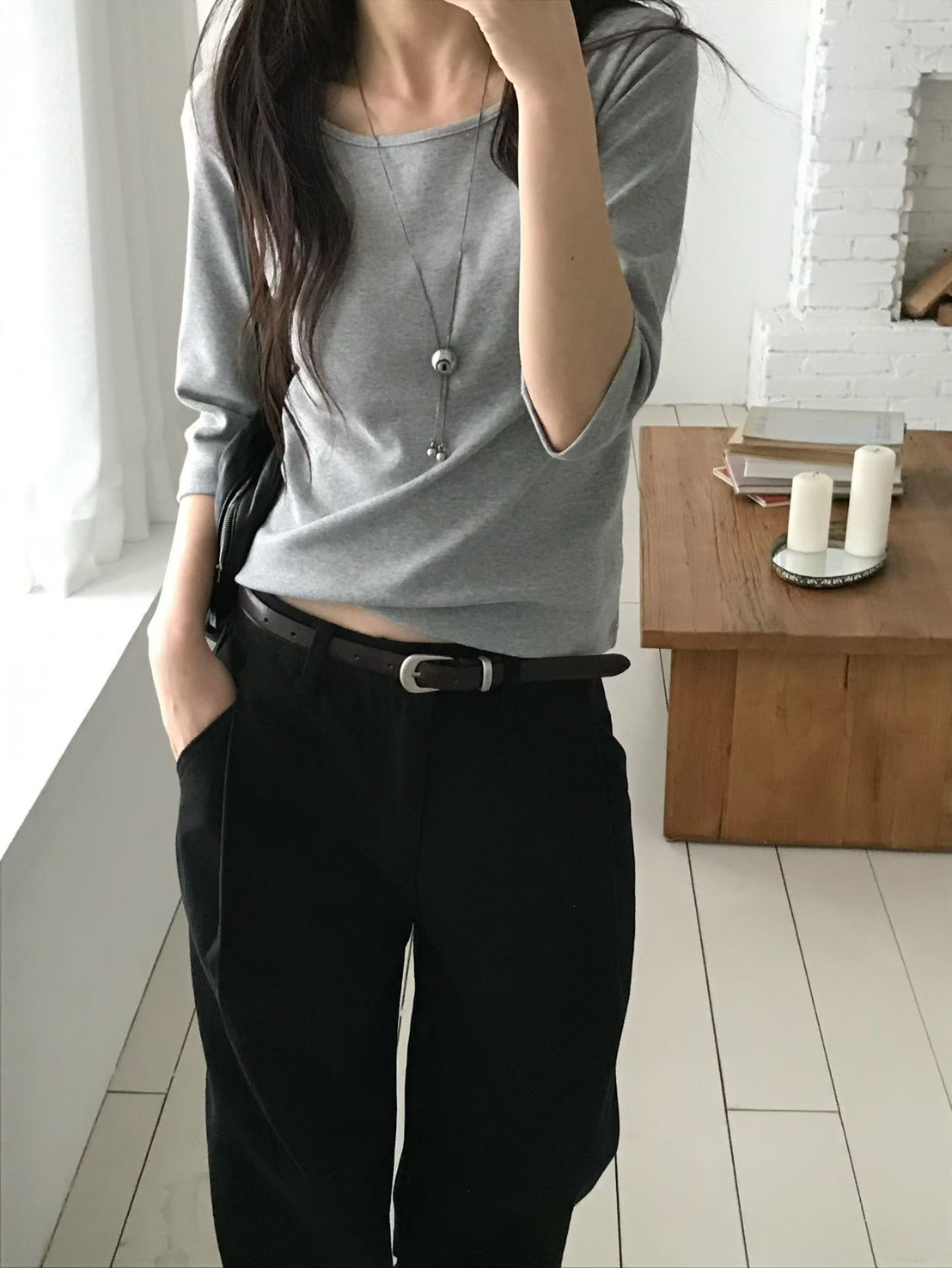 B57.小V家彈性五分袖上衣