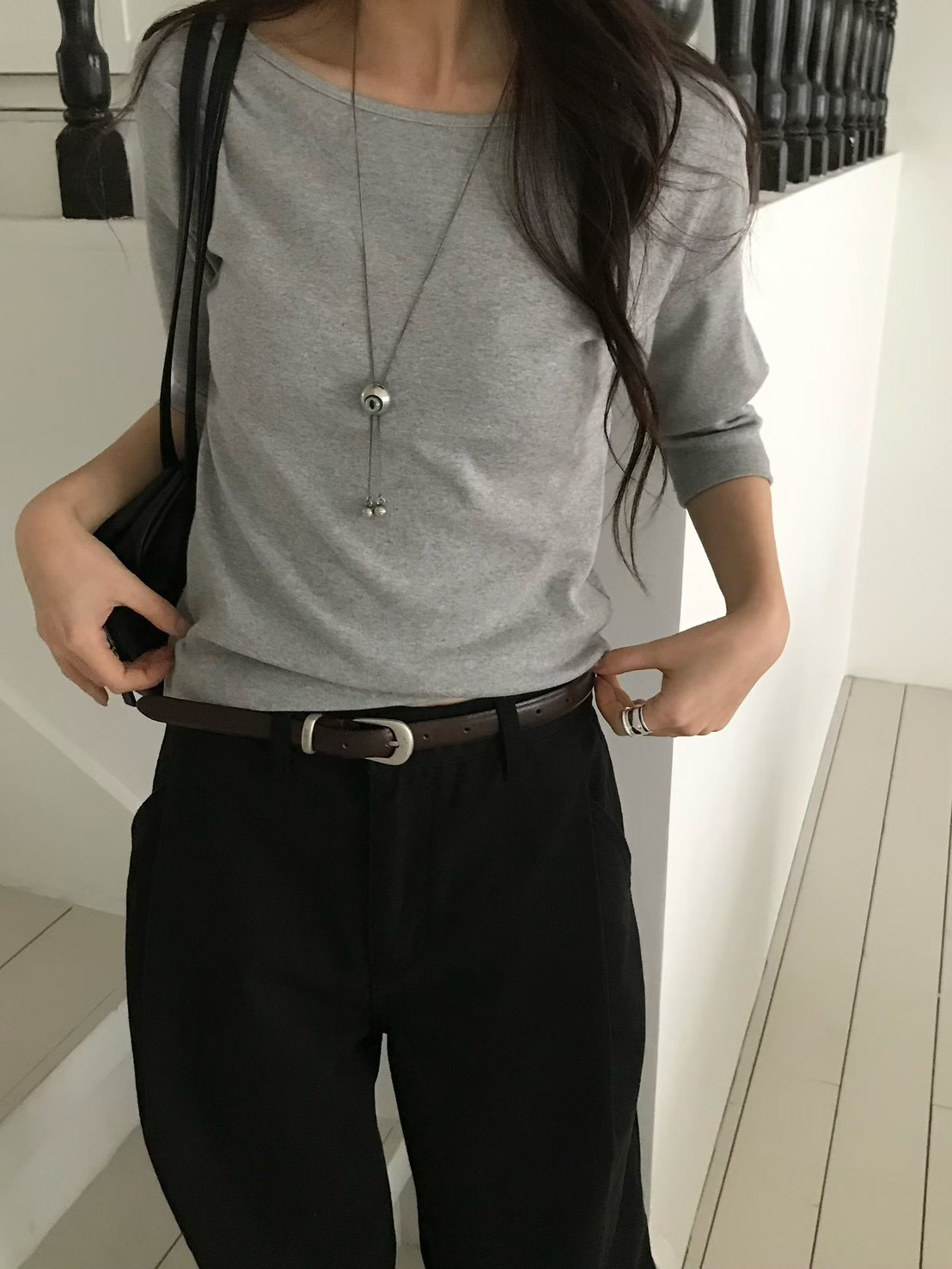 B57.小V家彈性五分袖上衣