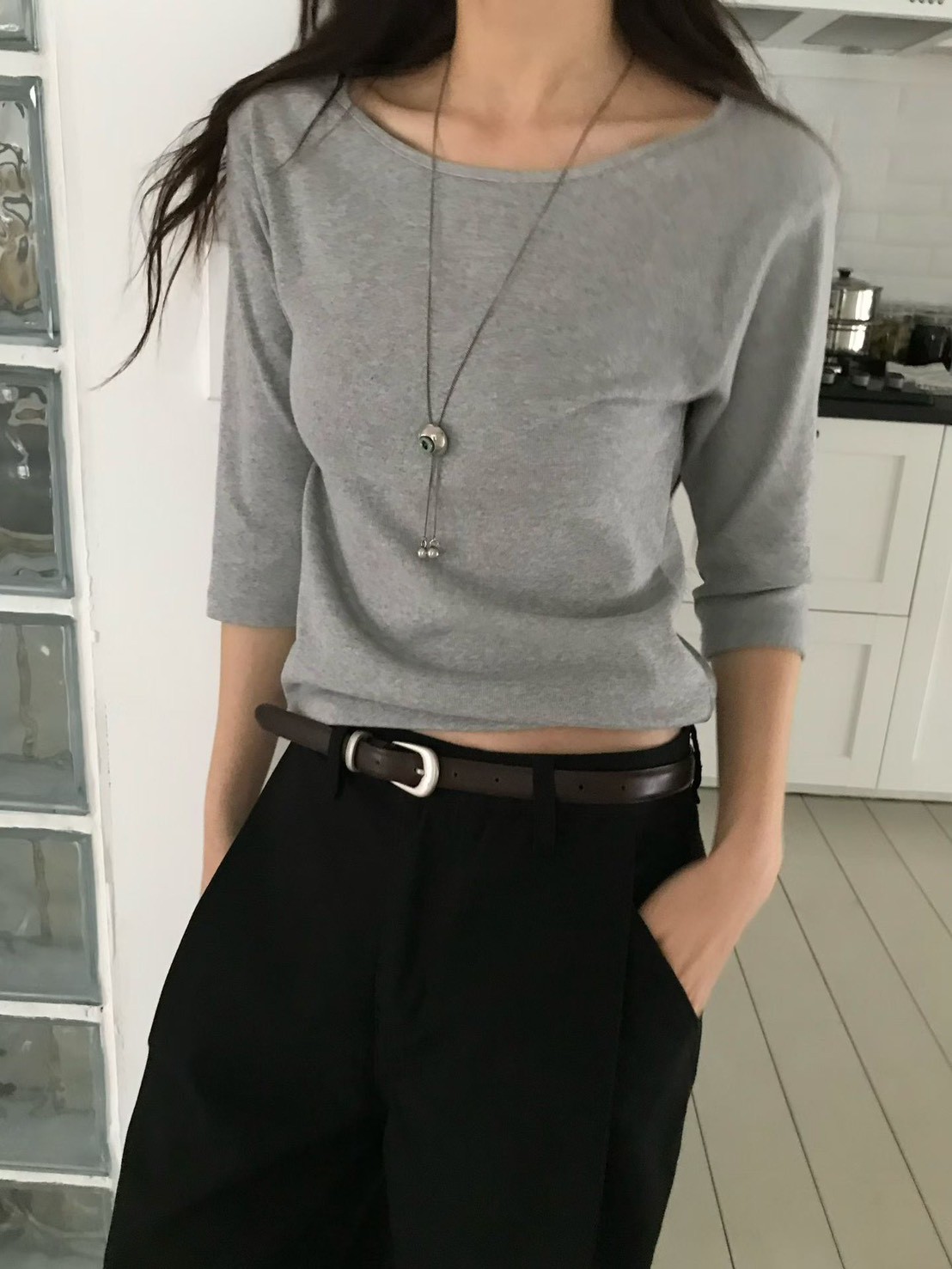 B57.小V家彈性五分袖上衣