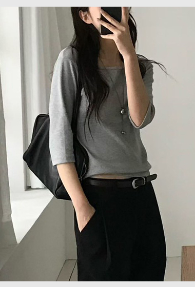 B57.小V家彈性五分袖上衣