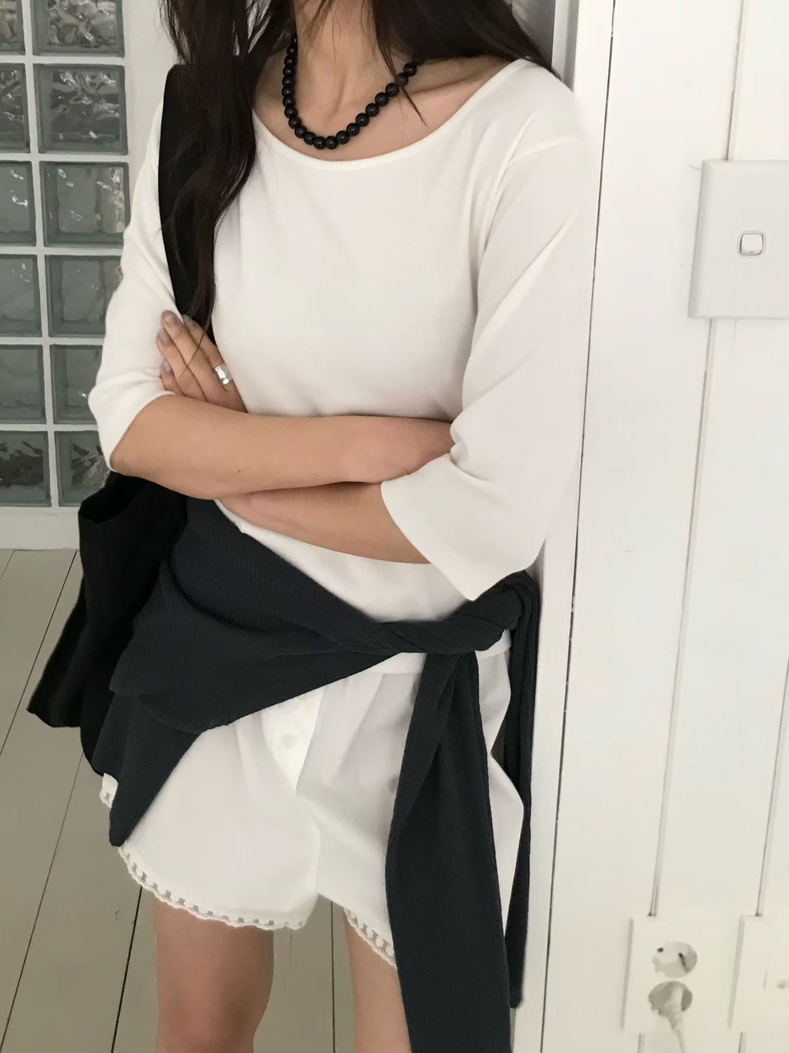 B57.小V家彈性五分袖上衣