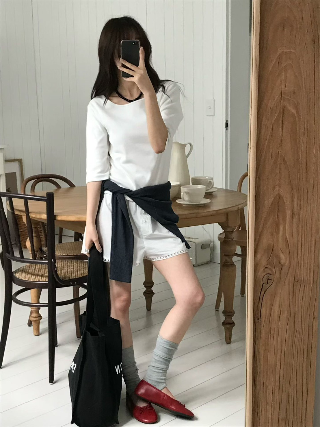 B57.小V家彈性五分袖上衣