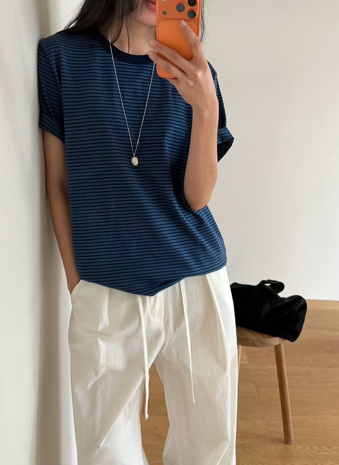 B91.瘦瘦歐膩撞色領口條紋TEE