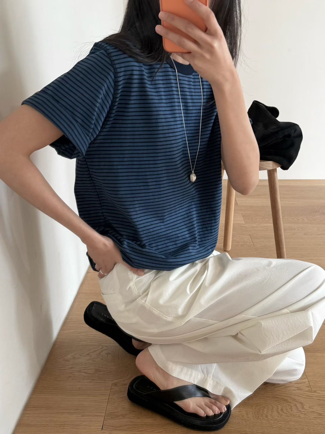 B91.瘦瘦歐膩撞色領口條紋TEE