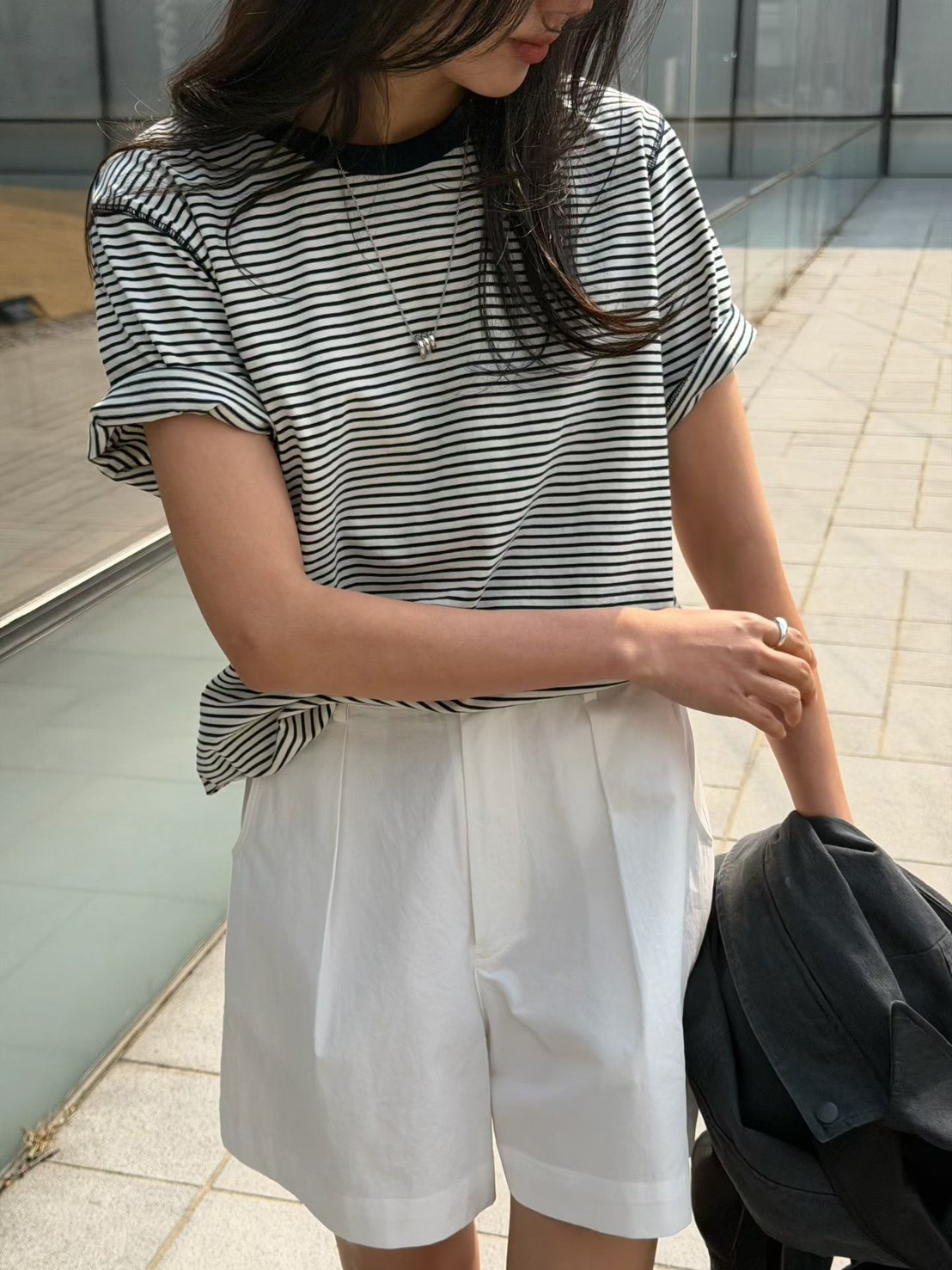 B91.瘦瘦歐膩撞色領口條紋TEE