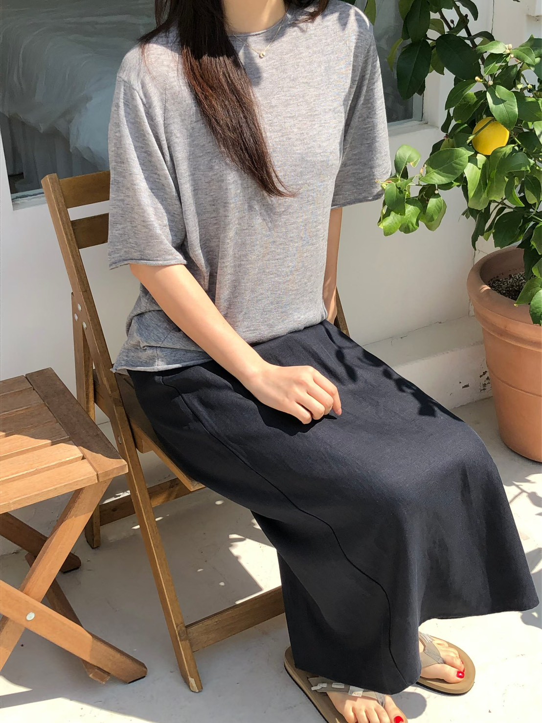 星星家亞麻混紡捲邊上衣