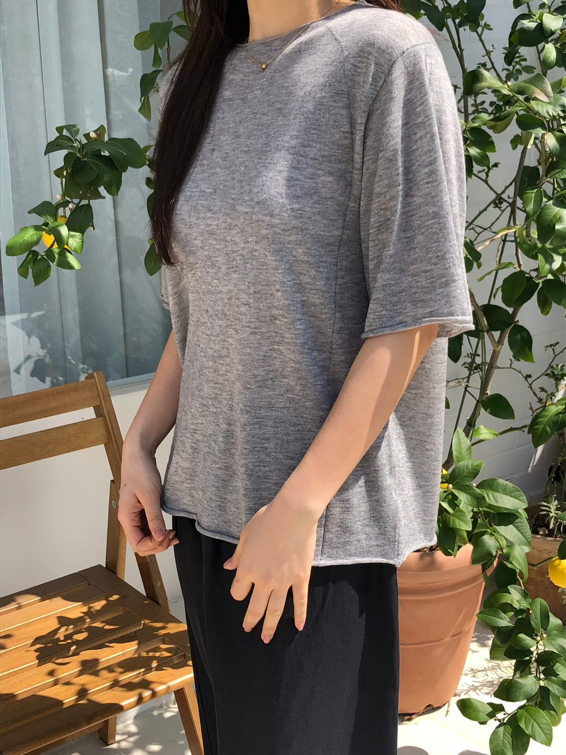 星星家亞麻混紡捲邊上衣