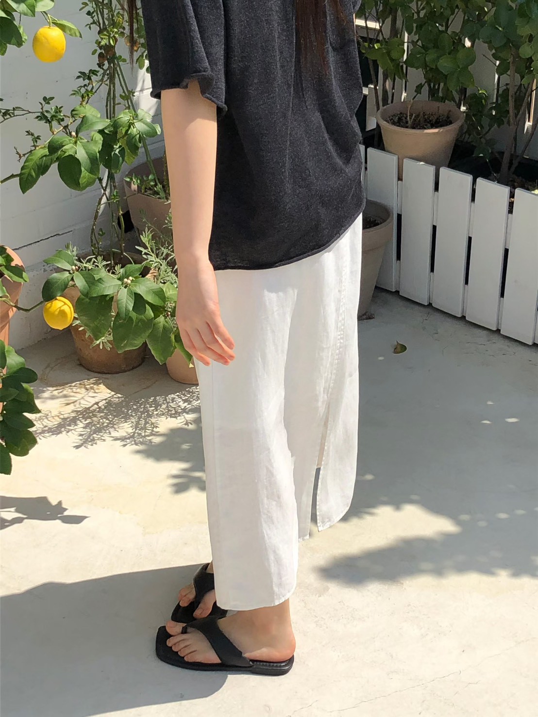 星星家亞麻混紡捲邊上衣