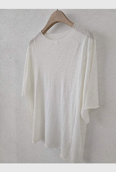 B118.星星家亞麻混紡捲邊上衣