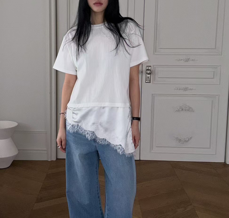 斜線下擺睫毛蕾絲TEE