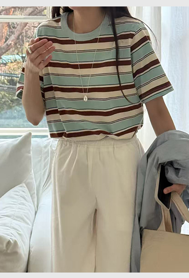 B10.復古配色條紋TEE