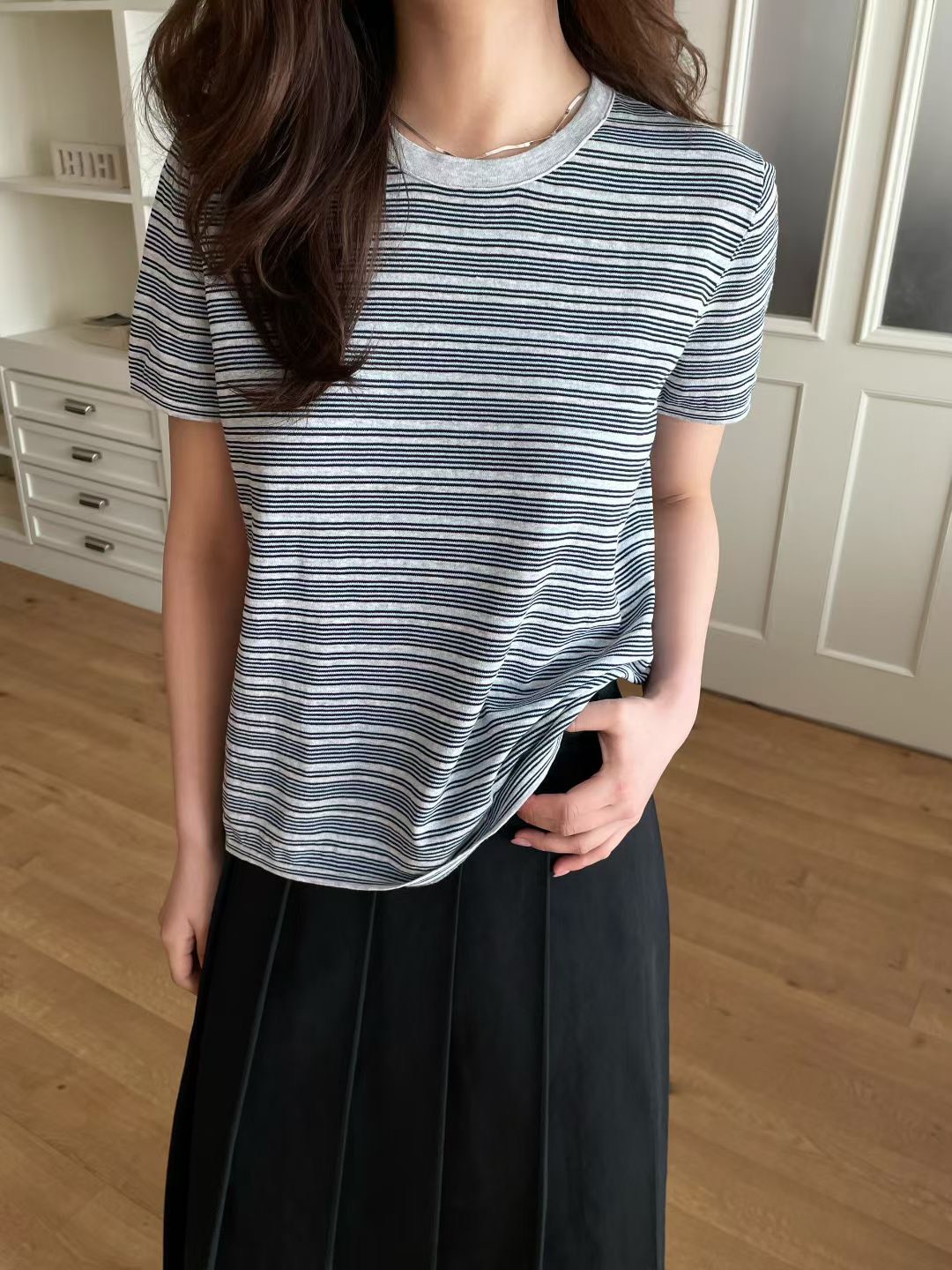 B75.復古漸變休閒條紋TEE