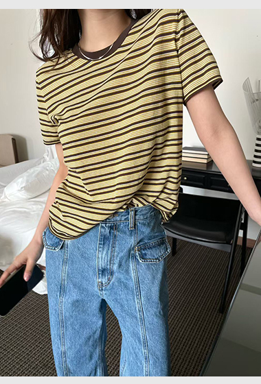 B75.復古漸變休閒條紋TEE