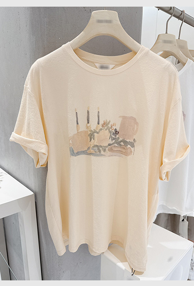 A29.粉彩花卉立體珠珠TEE
