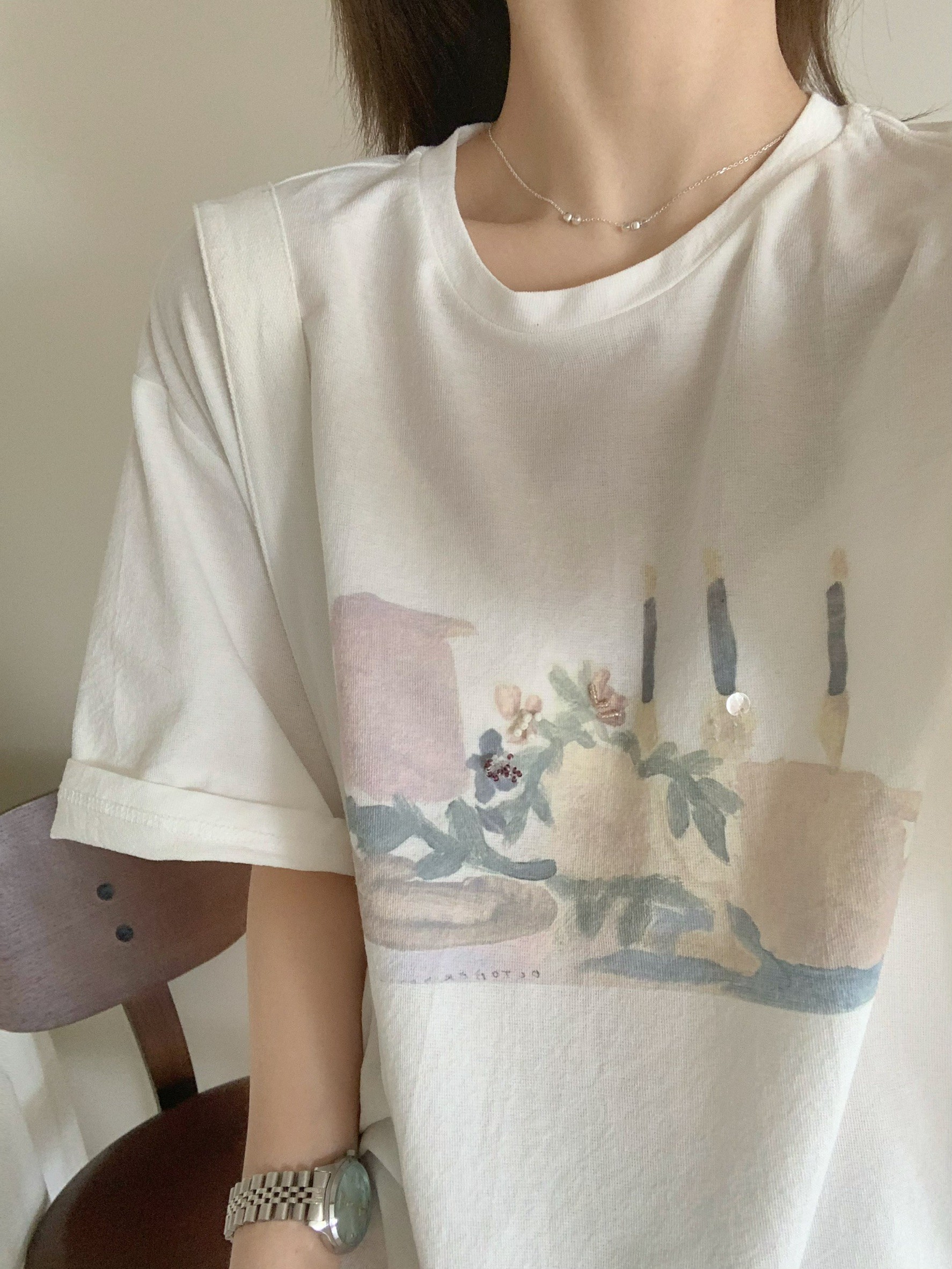A29.粉彩花卉立體珠珠TEE