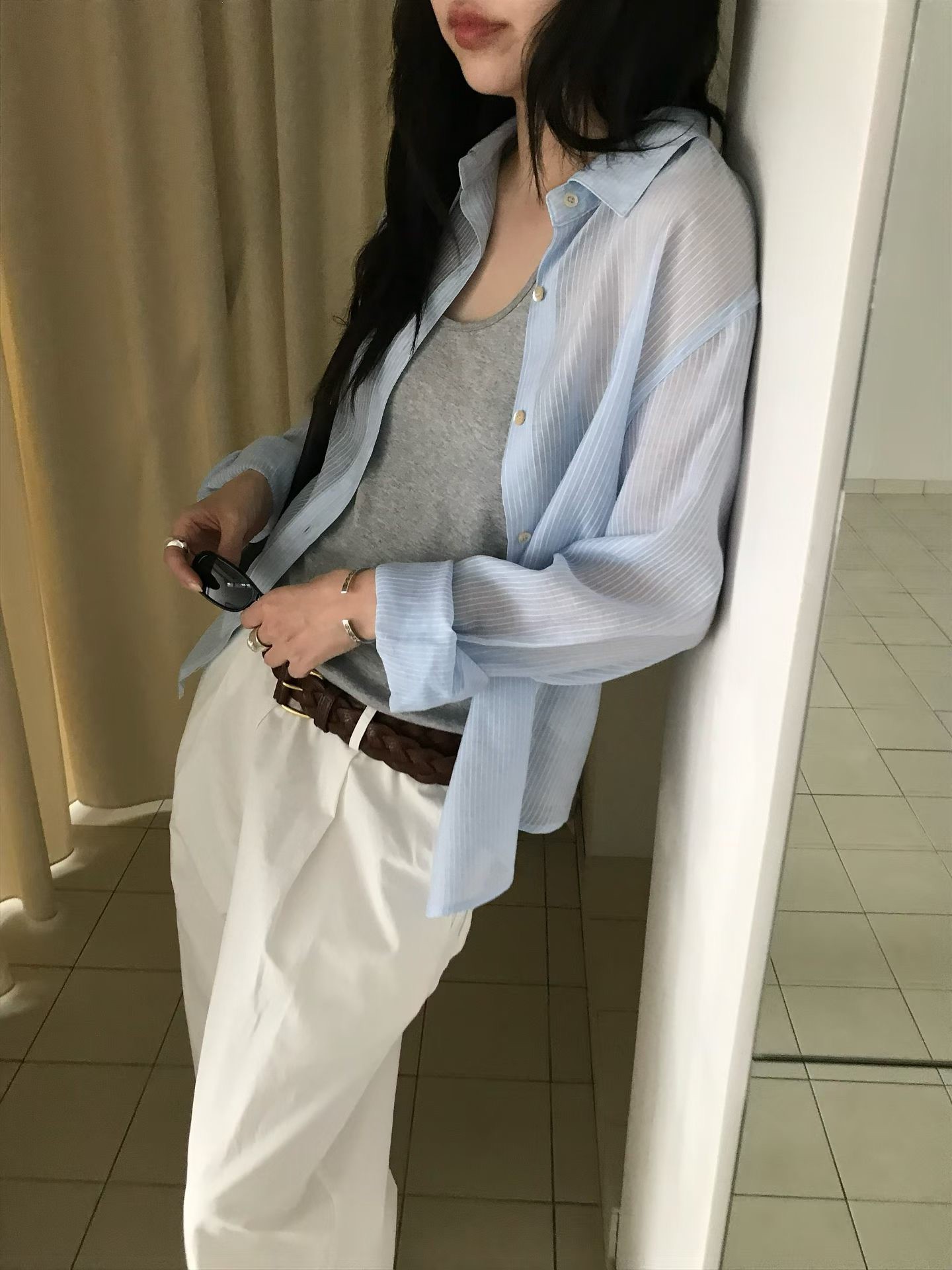B106.小V家清爽直條紋襯衫