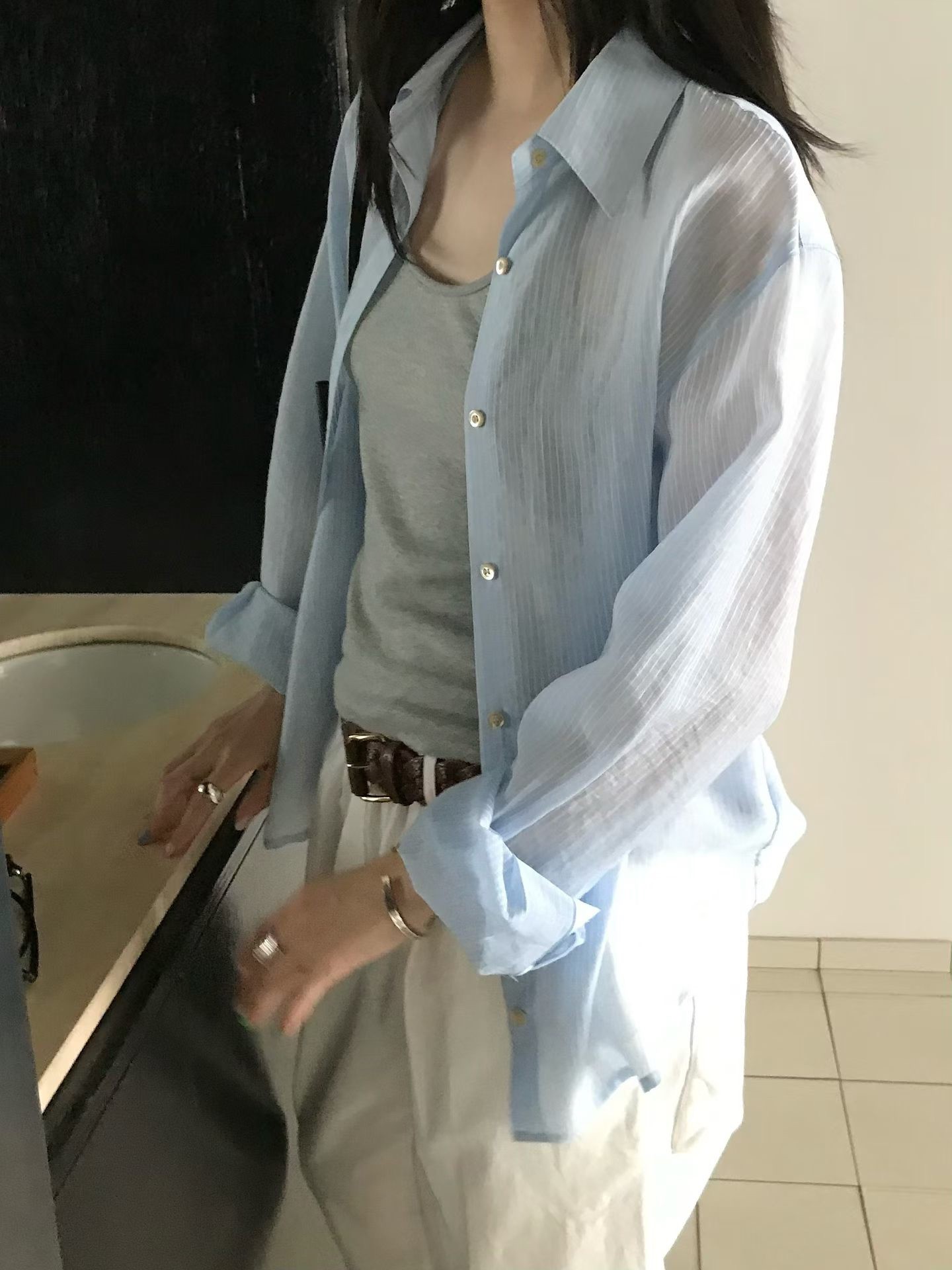 B106.小V家清爽直條紋襯衫