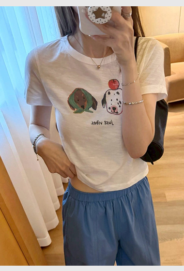 A13.可愛短版頭巾蘋狗tee