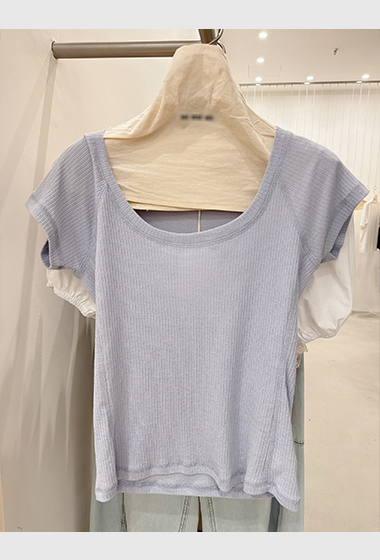 B14.夏日顯瘦直坑條TEE