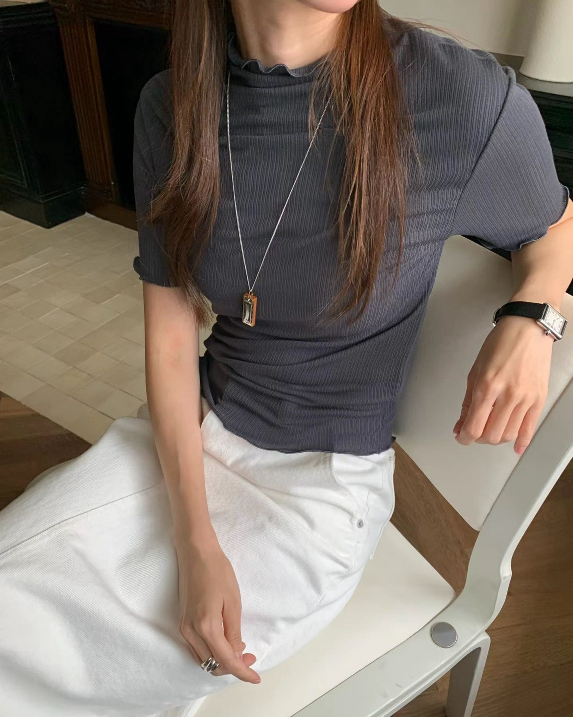 B70.大V家女孩木耳捲邊短袖上衣