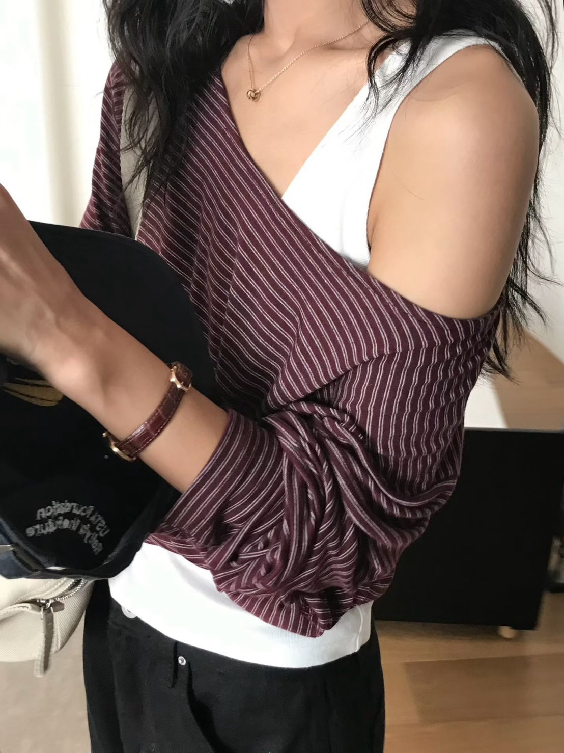 B89.小V家微醺細條紋長袖
