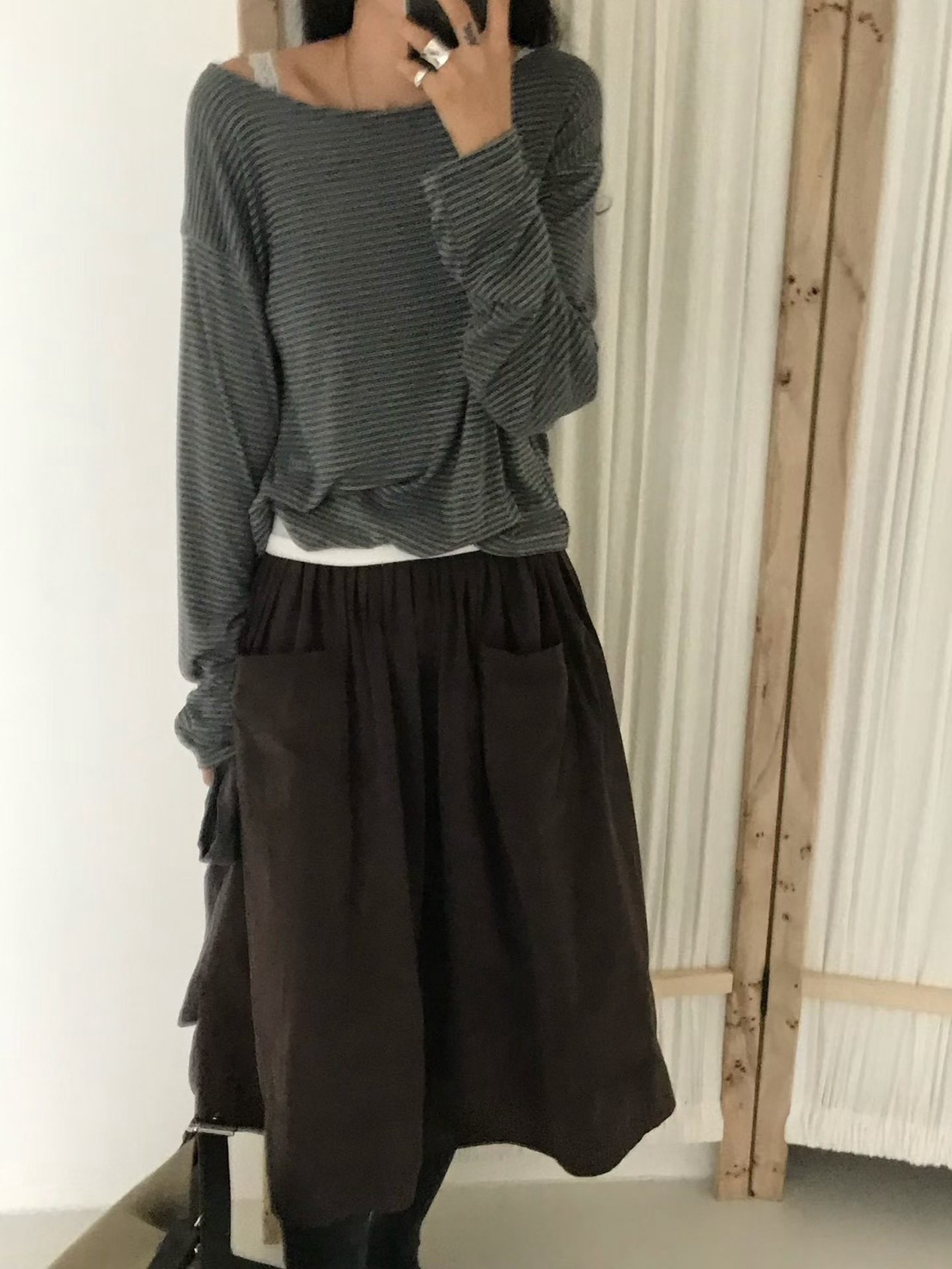 B89.小V家微醺細條紋長袖