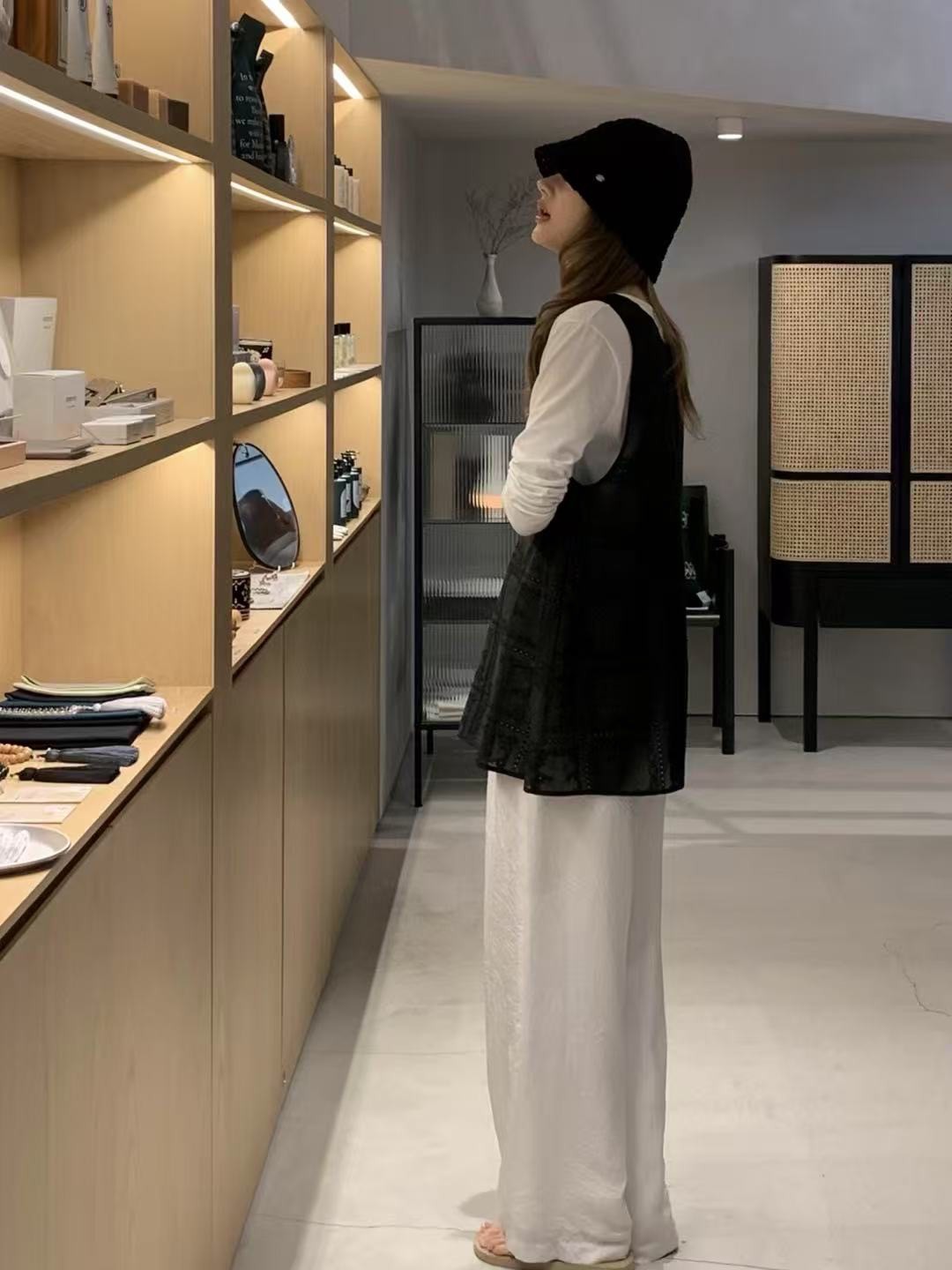 A102.甜美布花格紋造型背心