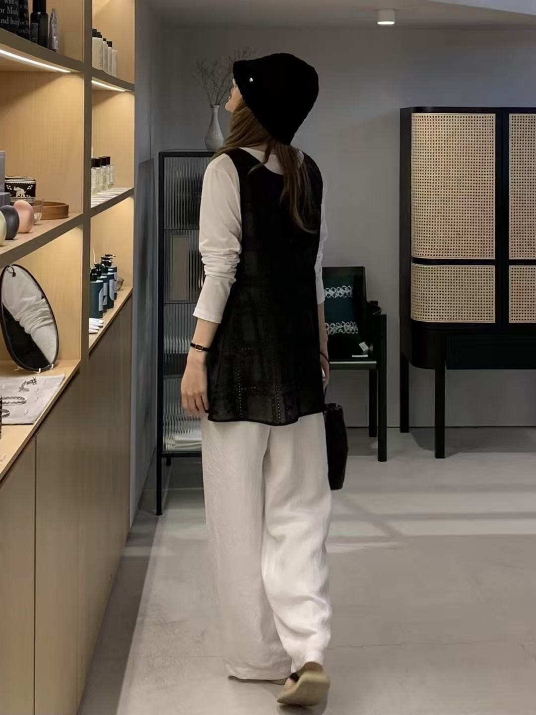 A102.甜美布花格紋造型背心