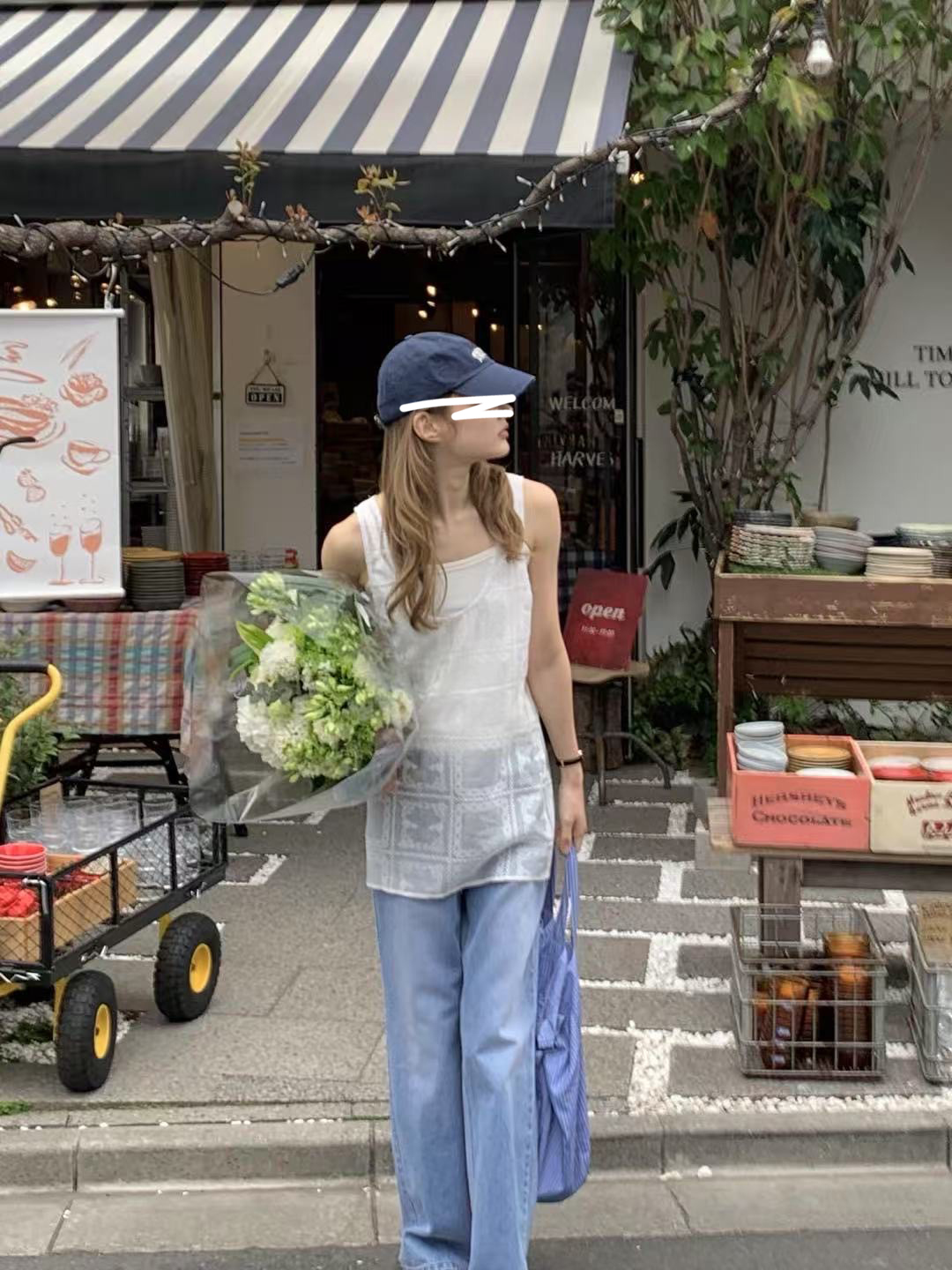 A102.甜美布花格紋造型背心