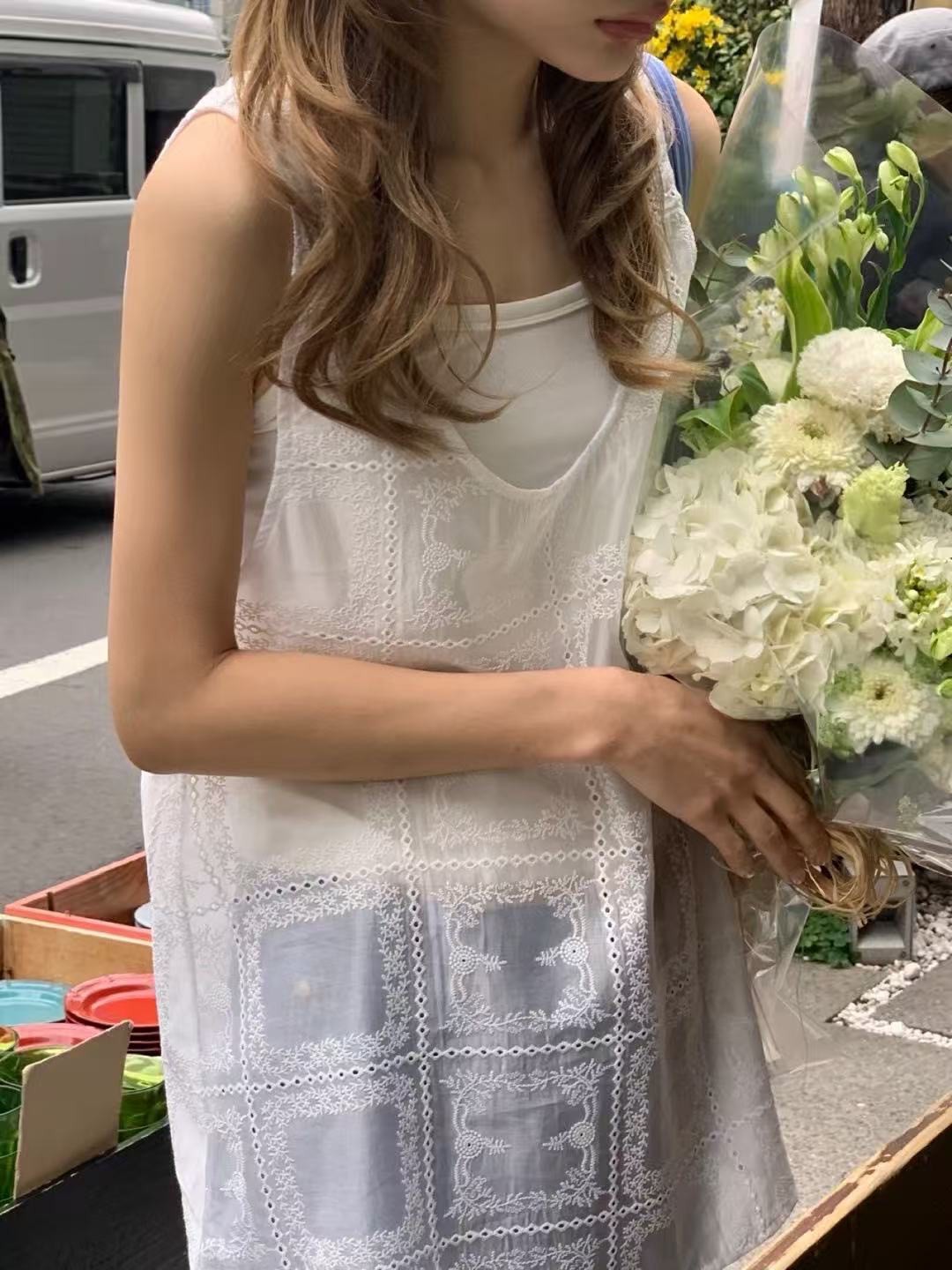 A102.甜美布花格紋造型背心