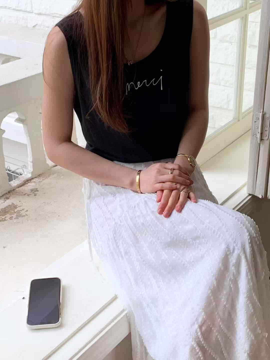 A100.可愛歐膩夏日U領印字亞麻背心