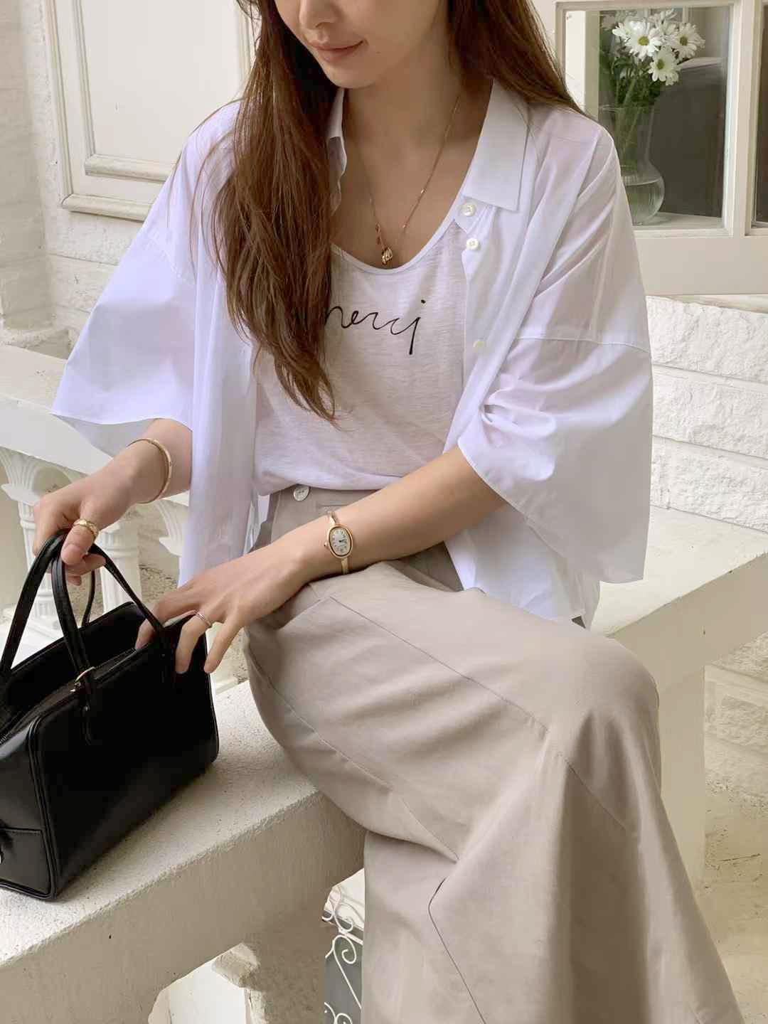 A100.可愛歐膩夏日U領印字亞麻背心