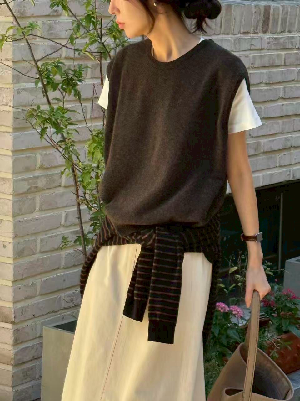 瘦瘦歐膩圓領背心毛衣