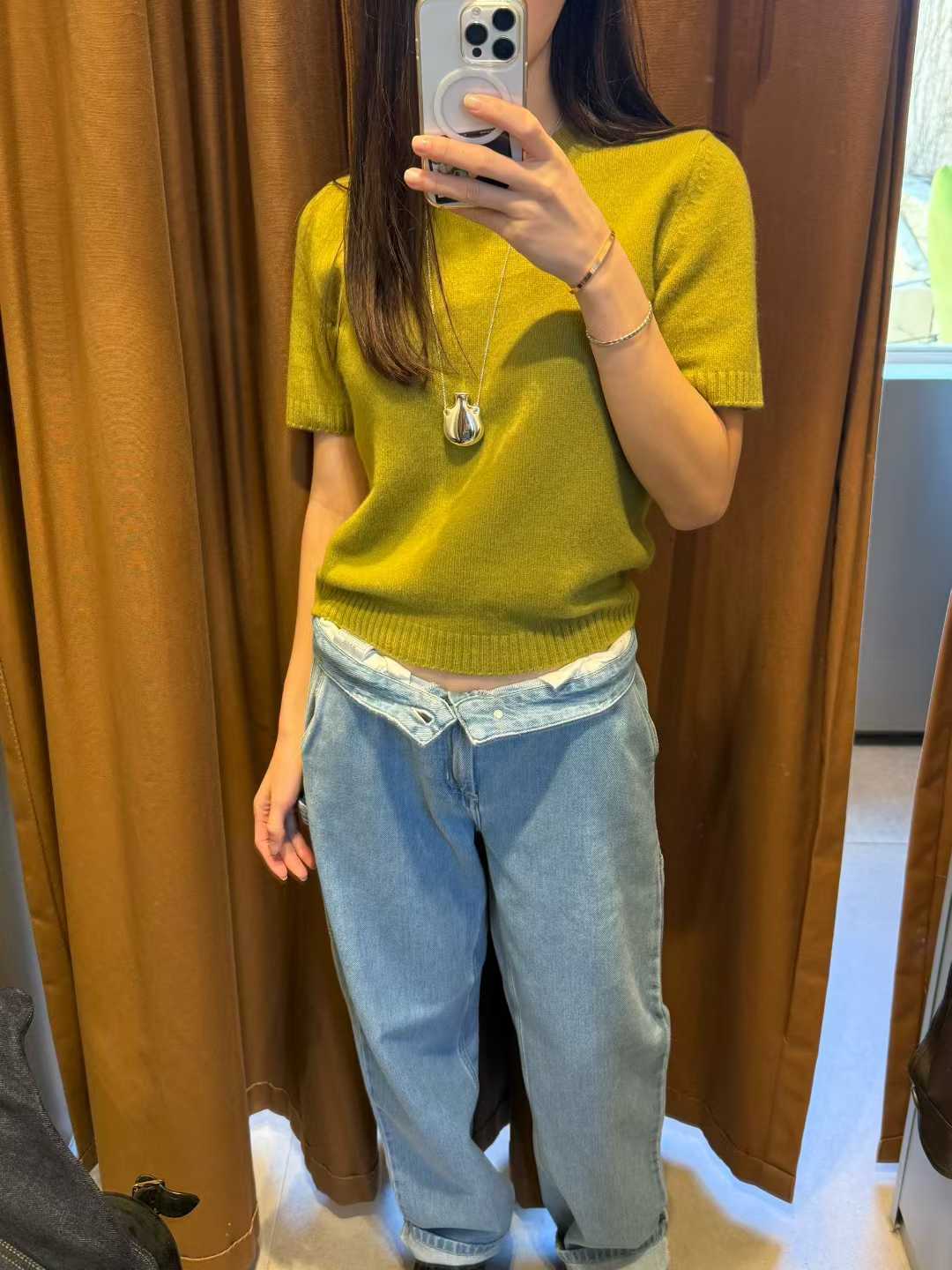 B39.清爽家多彩短袖坑條滾邊毛衣