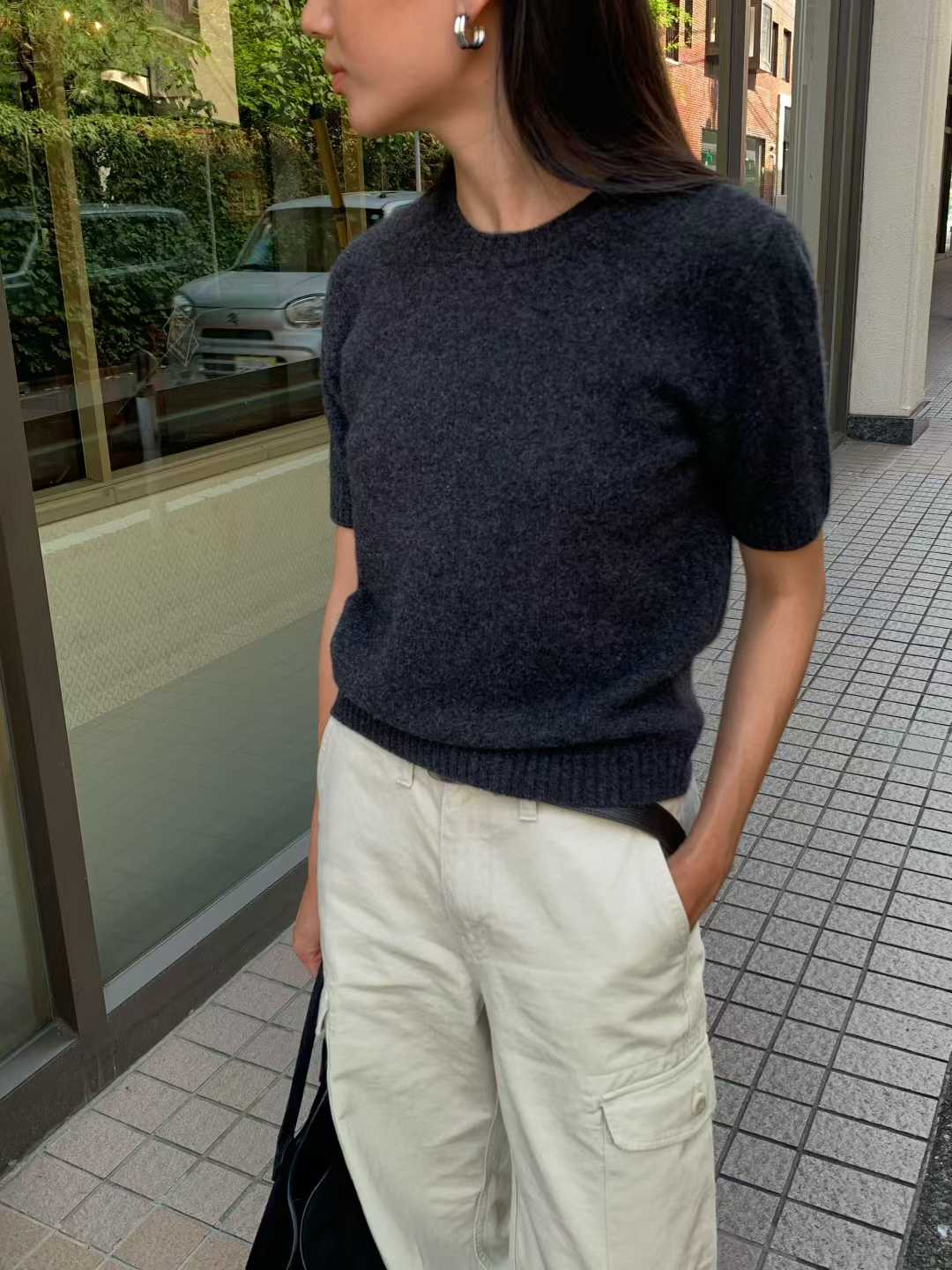 B39.清爽家多彩短袖坑條滾邊毛衣