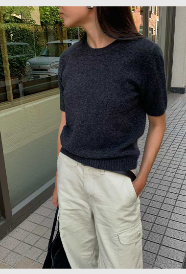 B39.清爽家多彩短袖坑條滾邊毛衣