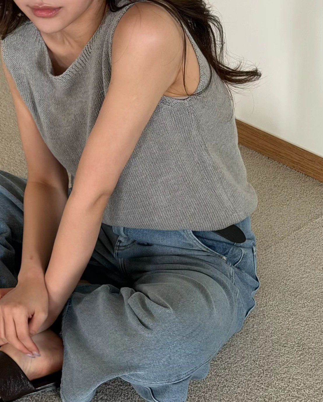 A20.可愛歐膩亞麻混紡針織背心
