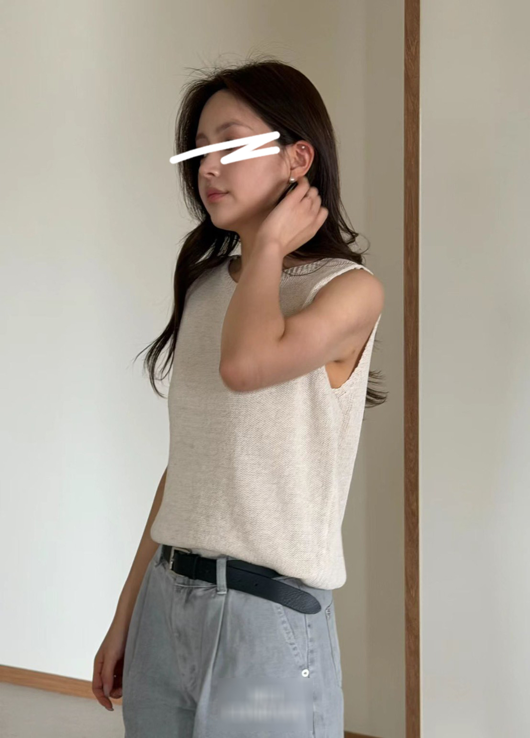 A20.可愛歐膩亞麻混紡針織背心