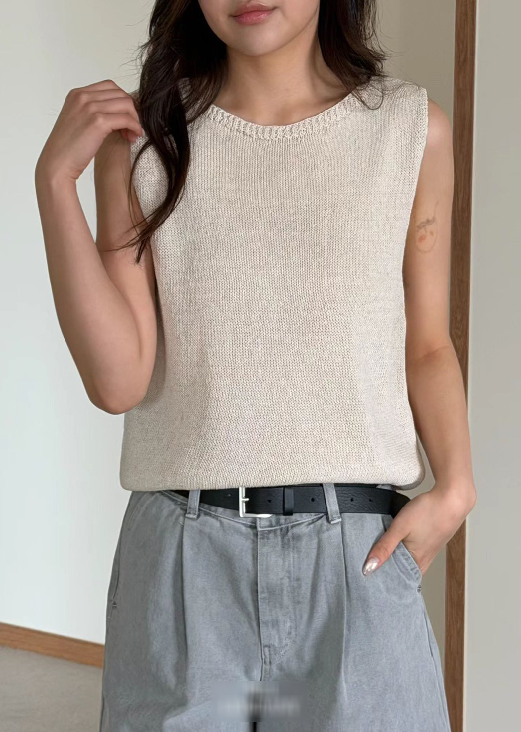 A20.可愛歐膩亞麻混紡針織背心