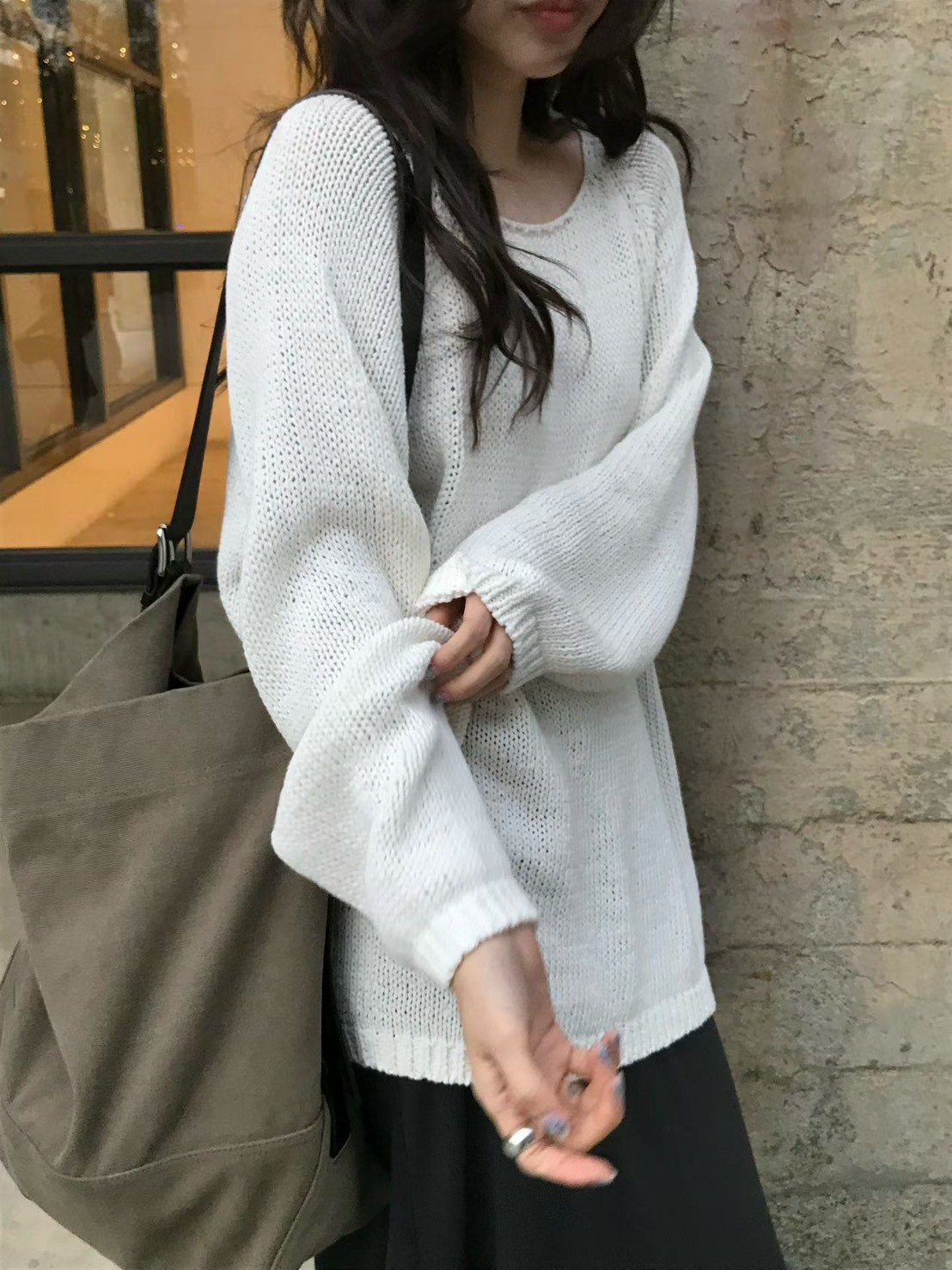 A94.小V家慵懶拉克蘭針織罩衫