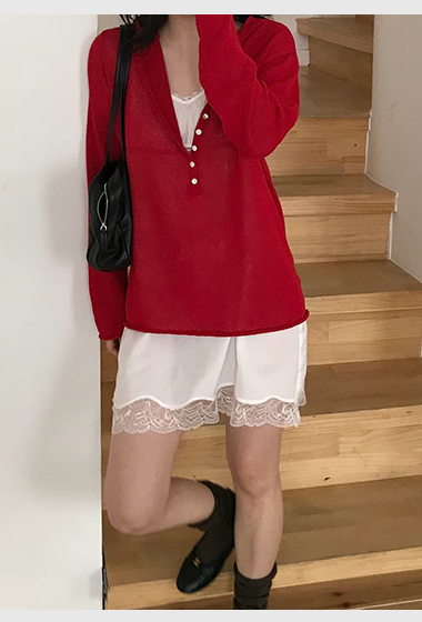 B95.小V家亮眼連帽薄針織衫