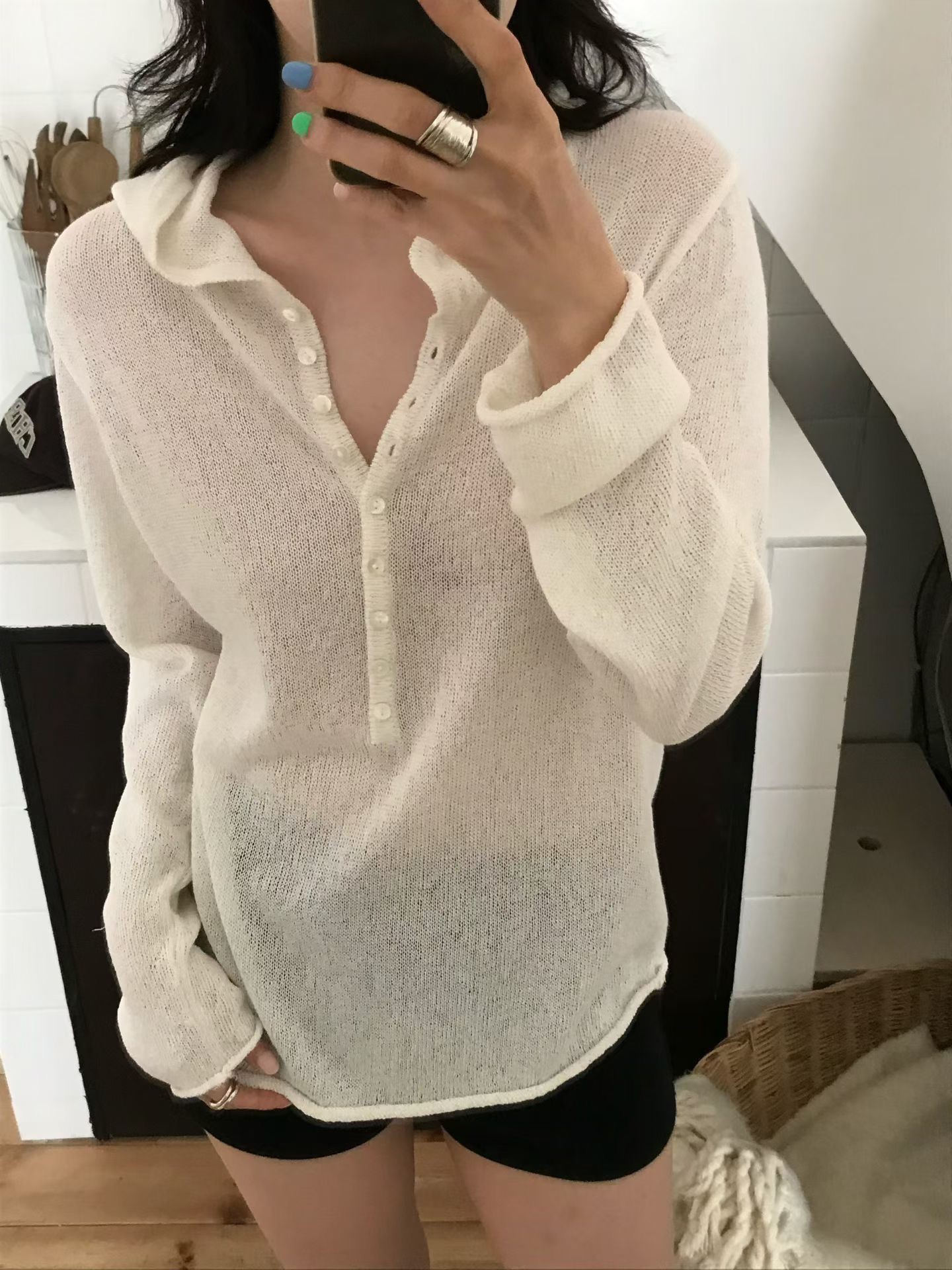 B95.小V家亮眼連帽薄針織衫